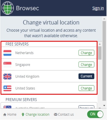 Browsec – расширение для изменения IP адреса